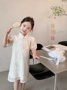 新款 女童旗袍裙2024夏季 新中式 国风儿童裙子气质绣花轻薄连衣裙