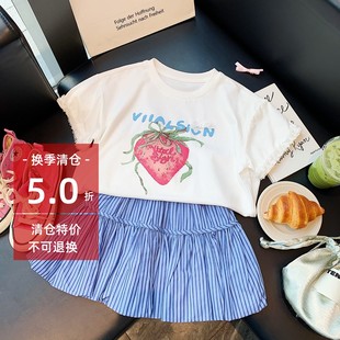 女童T恤2025夏季 中大童女孩洋气草莓上衣 新款 儿童韩系甜美短袖