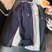 宽松百搭休闲运动长裤 高腰抽绳阔腿裤 一体奥粒绒糯米卫裤 女童冬季