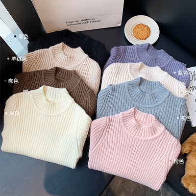 女童冬季加厚坑条针织打底衫