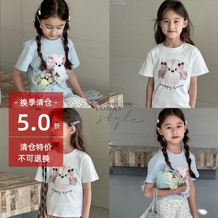中大童短款 儿童T恤25夏季 女孩洋气夏装 新款 上衣 女童韩系甜美短袖