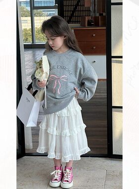 女童卫衣2026春秋装新款儿童韩系蝴蝶结宽松上衣中大童休闲圆领