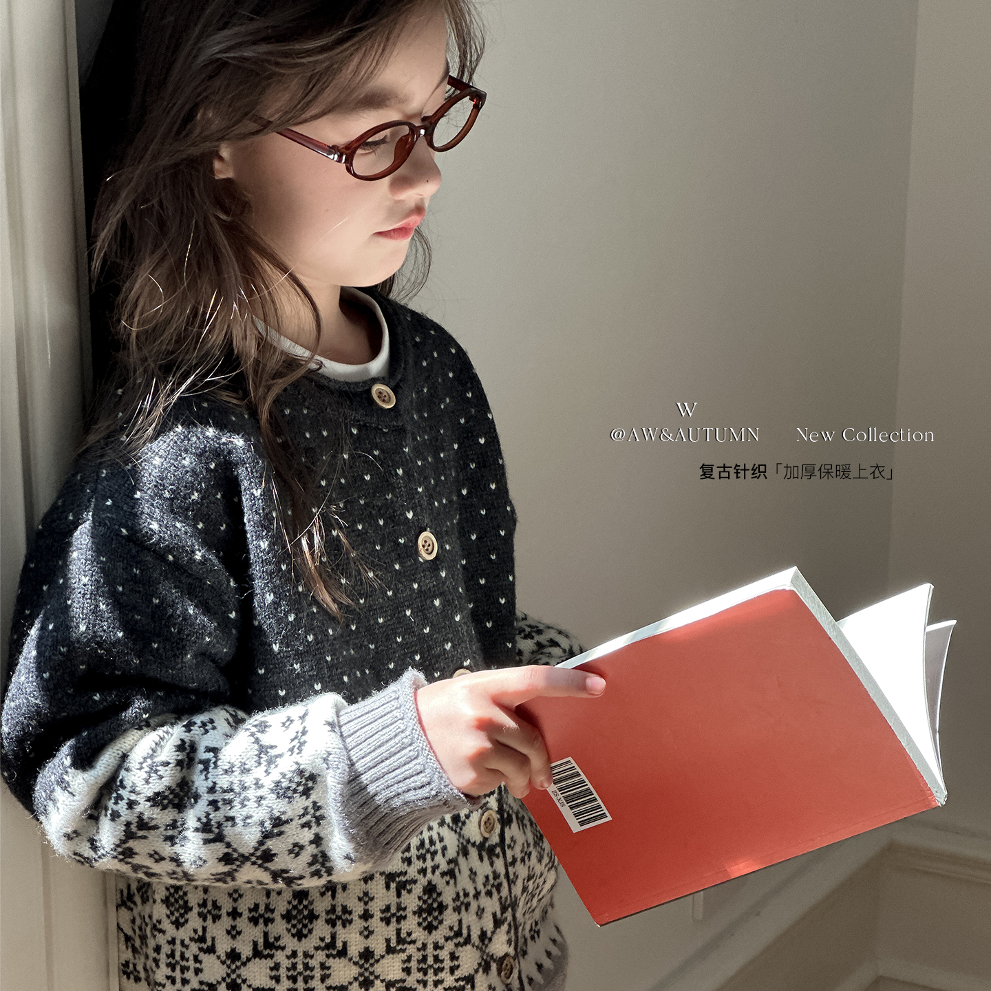 L家2025秋季新款女童复古针织毛衣开衫波点加厚保暖上衣洋气外套