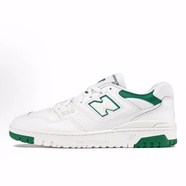 New Balance NB 550 皮革 舒适 低帮 复古篮球鞋 男女同款 白绿