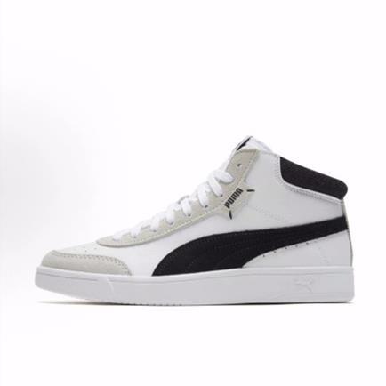 PUMA Court Legend 皮革 圆头系带 中帮 板鞋 男女同款 白黑