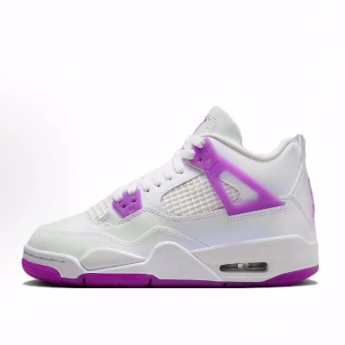 Jordan Air Jordan 4 Retro 皮革 舒适中帮 儿童篮球鞋 白紫色