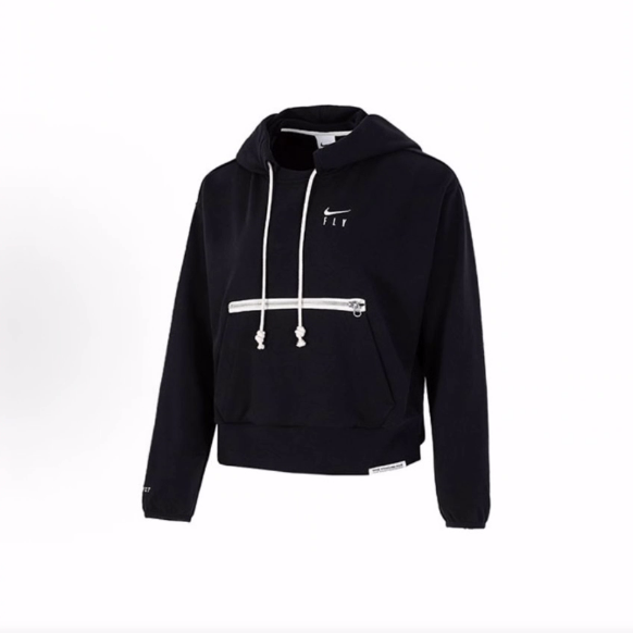 Nike 刺绣Logo大口袋短款运动连帽卫衣 女款 黑色