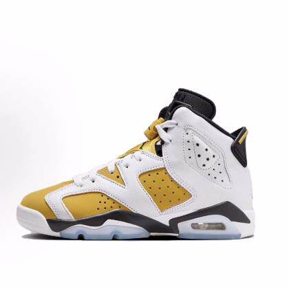 Jordan Air Jordan 6 皮革 中帮 儿童篮球鞋 白黄色 男女同款