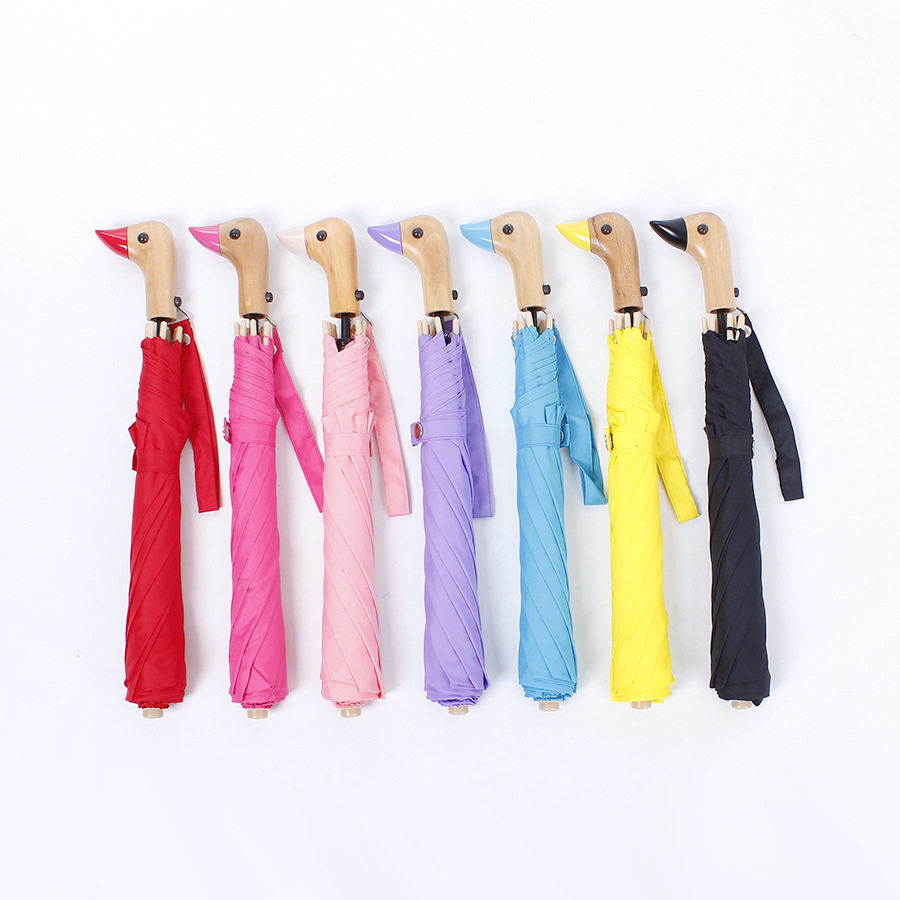 日韩可爱两折鸭子头伞二折实木手柄晴雨伞遮阳伞外贸内销小鸭伞