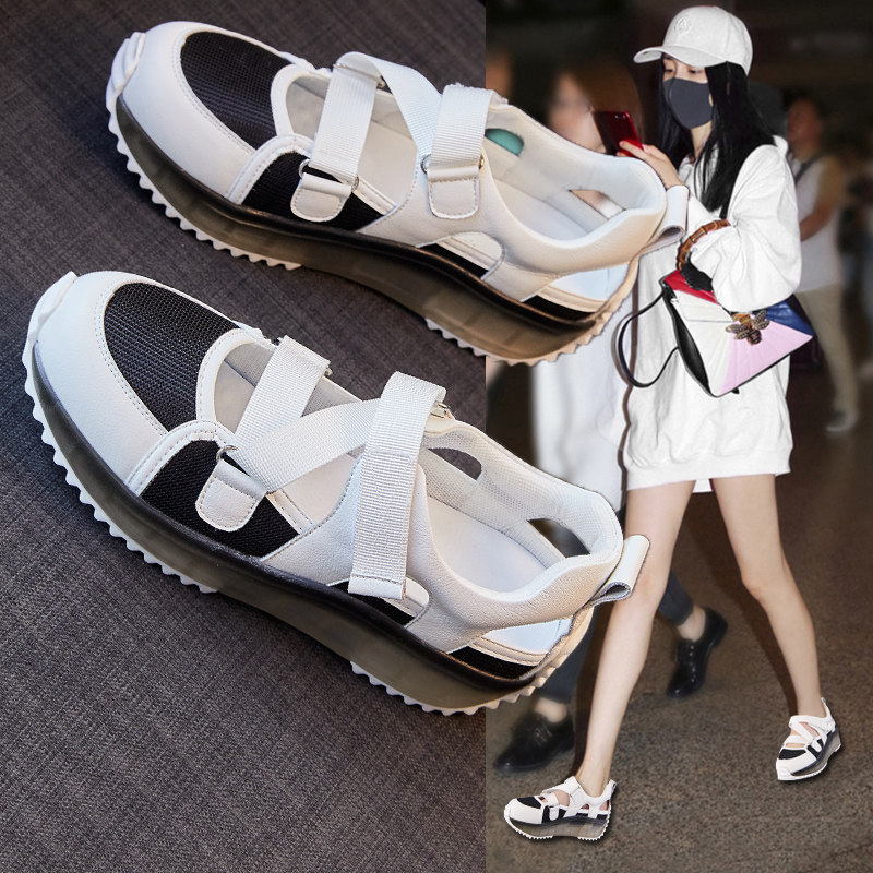 香港韩国潮牌魔术贴凉鞋女2026夏季新款镂空老爹鞋时尚透气运动