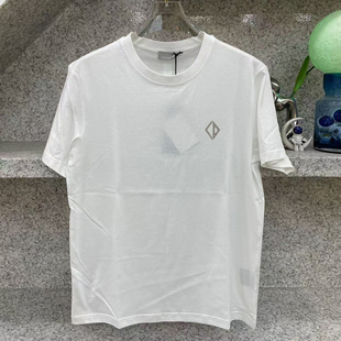 圆领百搭透气丝光棉上衣 新款 欧货高端白色休闲印花短袖 T恤男夏季