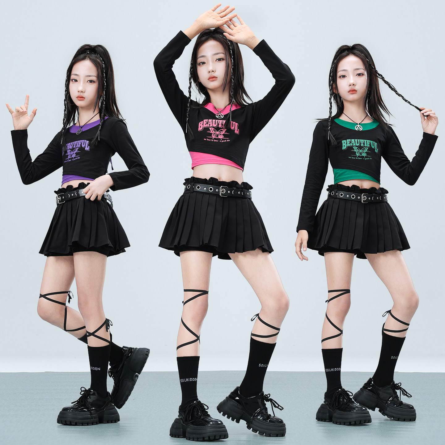 女团爵士舞服装韩版露脐上衣短裙