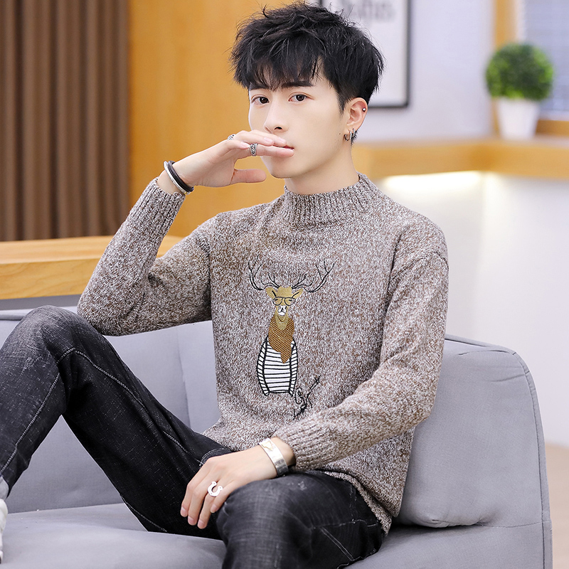 Sweater men's Korean fashion half high collar T-shirt looks good on the outside