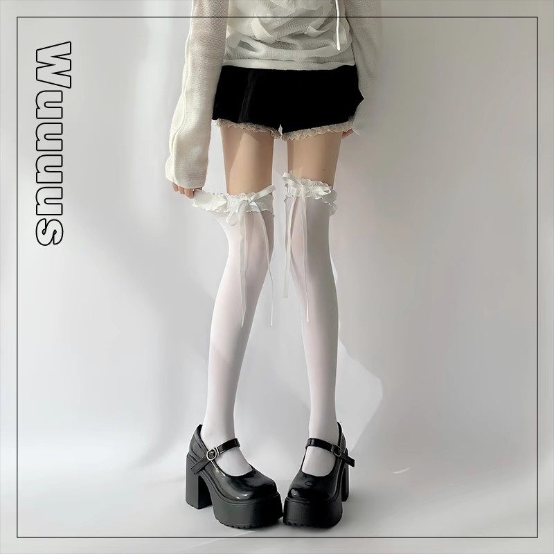 奶白色蕾丝花边袜子女lolita长筒过膝袜jk甜美蝴蝶结薄款大腿袜,女士内衣/男士内衣/家居服,长筒袜,淘宝优惠券,粉丝福利购,淘宝优惠卷