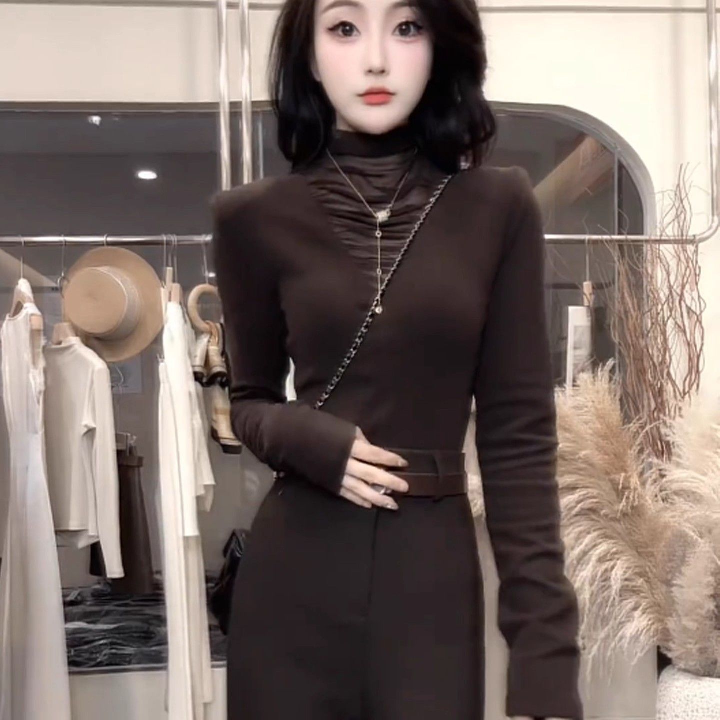 大码女装法式纯欲高领网纱长袖