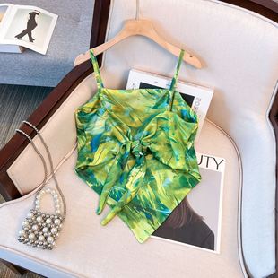 新款法式高级感缎面夏季小众吊带背心女蝴蝶结丝巾抹胸外穿上衣