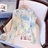 T恤陨彩扎染设计感内搭正肩显瘦百搭上衣 外穿长袖 高级感春季 薄款