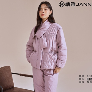 精雅睡衣冬季女士纯棉梭织三层加厚夹带围脖棉时尚保暖家居服棉袄