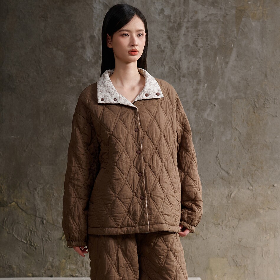 安之伴睡衣冬季女士三层薄夹棉梭织水洗棉时尚保暖青年家居服棉袄