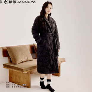 精雅睡衣冬季女士春亚纺绣花三层加厚夹棉时尚保暖青年睡袍家居服