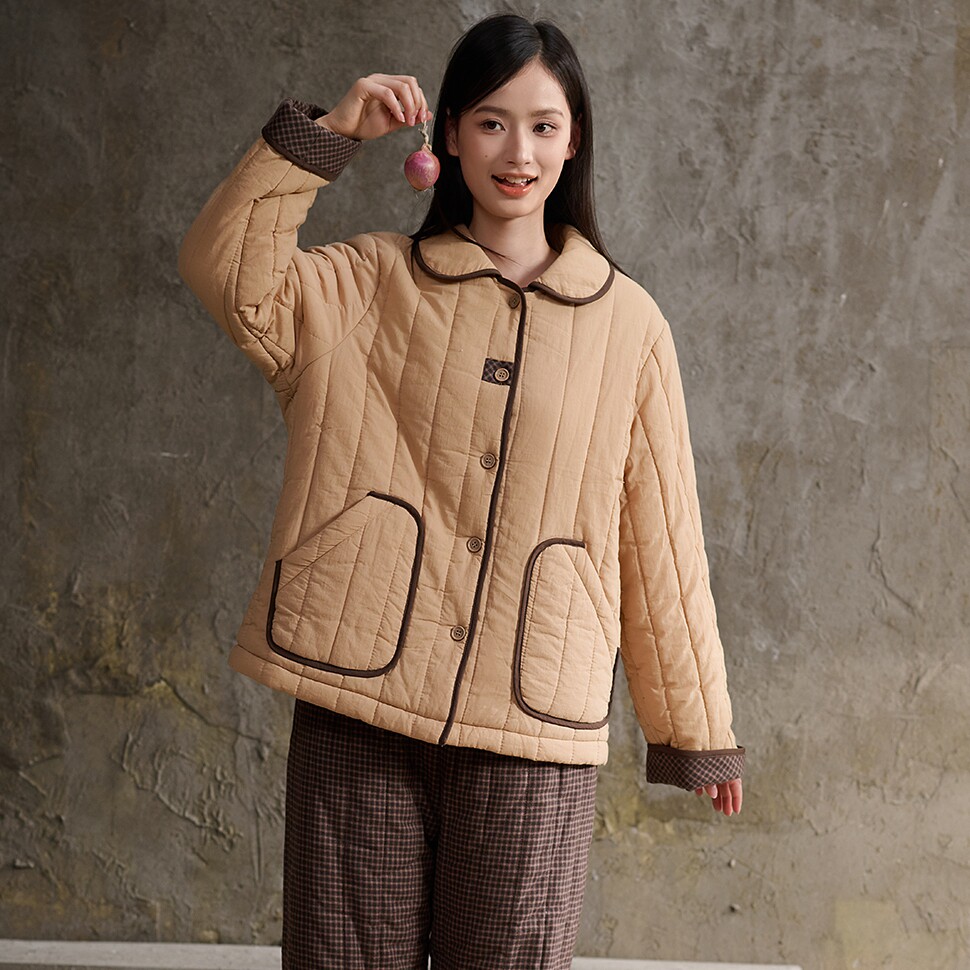 安之伴冬季女纯棉夹棉保暖睡衣