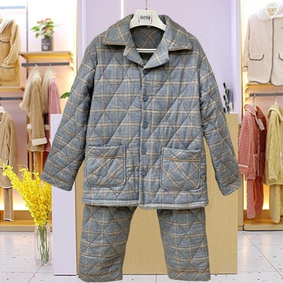 妮可雅睡衣冬季男士纯棉梭织磨毛格子加厚夹棉青年保暖家居服棉袄