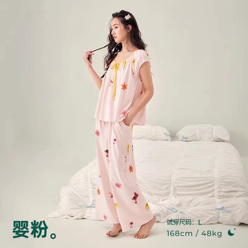 安之伴巨凉感纯棉女夏睡衣套装