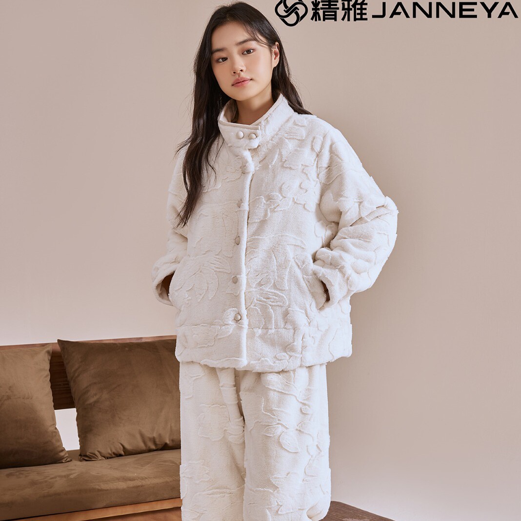 精雅秋冬加厚保暖立领女睡衣套装