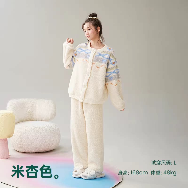 安之伴睡衣女士秋冬季珊瑚绒新款休闲甜美可爱加厚保暖家居服套装