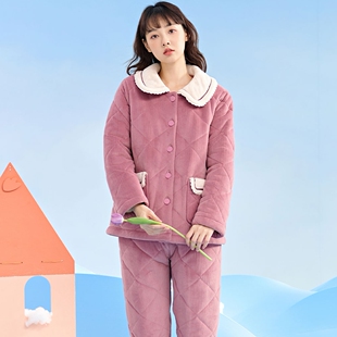 女三层加厚夹棉单面奥毛绒时尚 安之伴睡衣冬季 保暖青年家居服棉袄