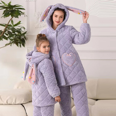 安之伴女珊瑚绒夹棉连帽加厚保暖