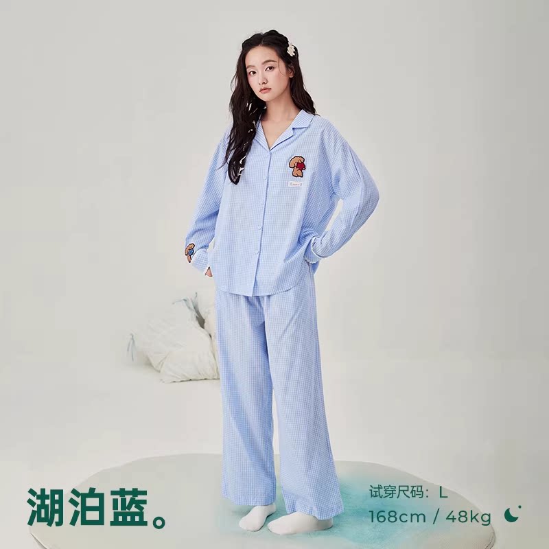 安之伴巨柔软纯棉春秋女睡衣