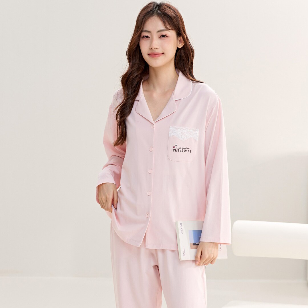 佰伦熊莫棉凉感开衫女睡衣套装