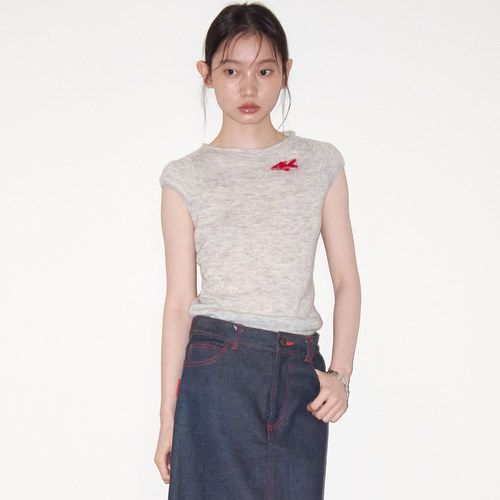 小金鱼提花卷领马海毛针织短袖