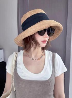日系棉麻大檐渔夫帽子女2025新款夏季户外出游百搭遮阳帽防晒盆帽