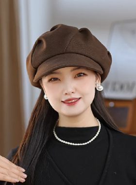 一帽五戴时尚鸭舌贝雷帽女秋冬百搭大头围显脸小反戴云朵八角帽子