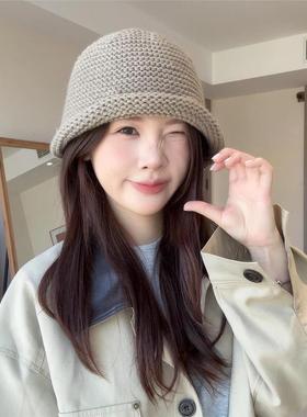 无檐渔夫帽秋冬极简风女士时尚防寒帽子冷帽秋季加厚冬季卷边盆帽