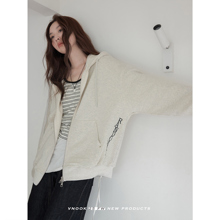 VNOOK 全棉拉链连帽卫衣女秋季新款绣花毛圈休闲韩系针织开衫外套