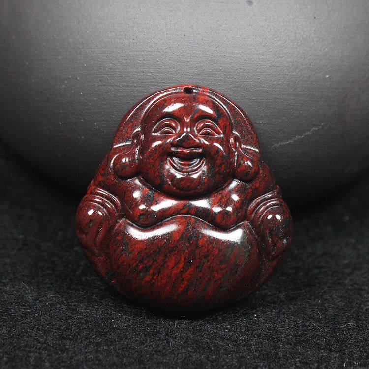 正品鸡血石吊坠笑佛桂林鸡血玉坠女款天然红玉项链挂件A货带证书