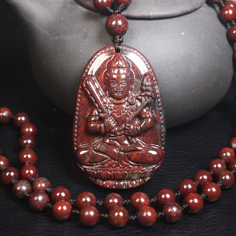 正品桂林鸡血玉吊坠本命佛项链虚空藏菩萨属牛虎守护神
