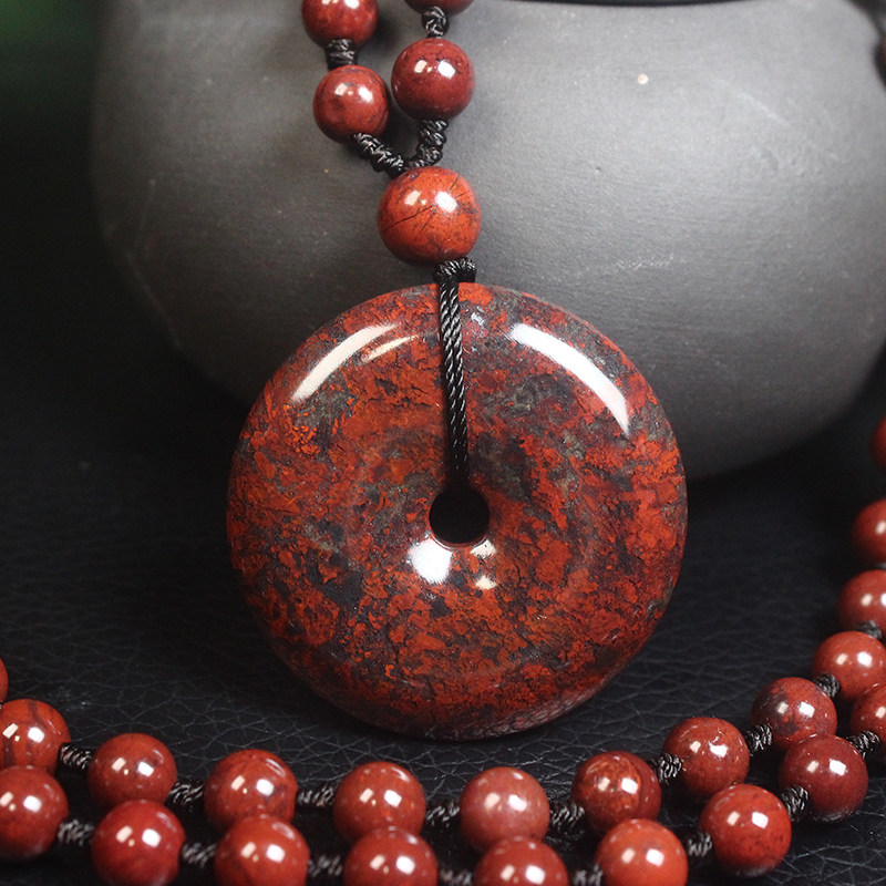 正品桂林鸡血玉平安扣吊坠项链鸡血石纯天然玉石A货带证书男女款