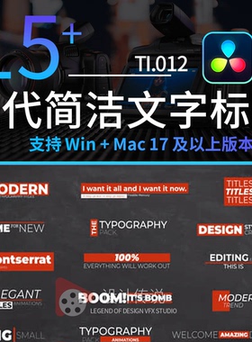达芬奇模板预设插件 15组现代简洁文字标题动画 Modern Titles v2