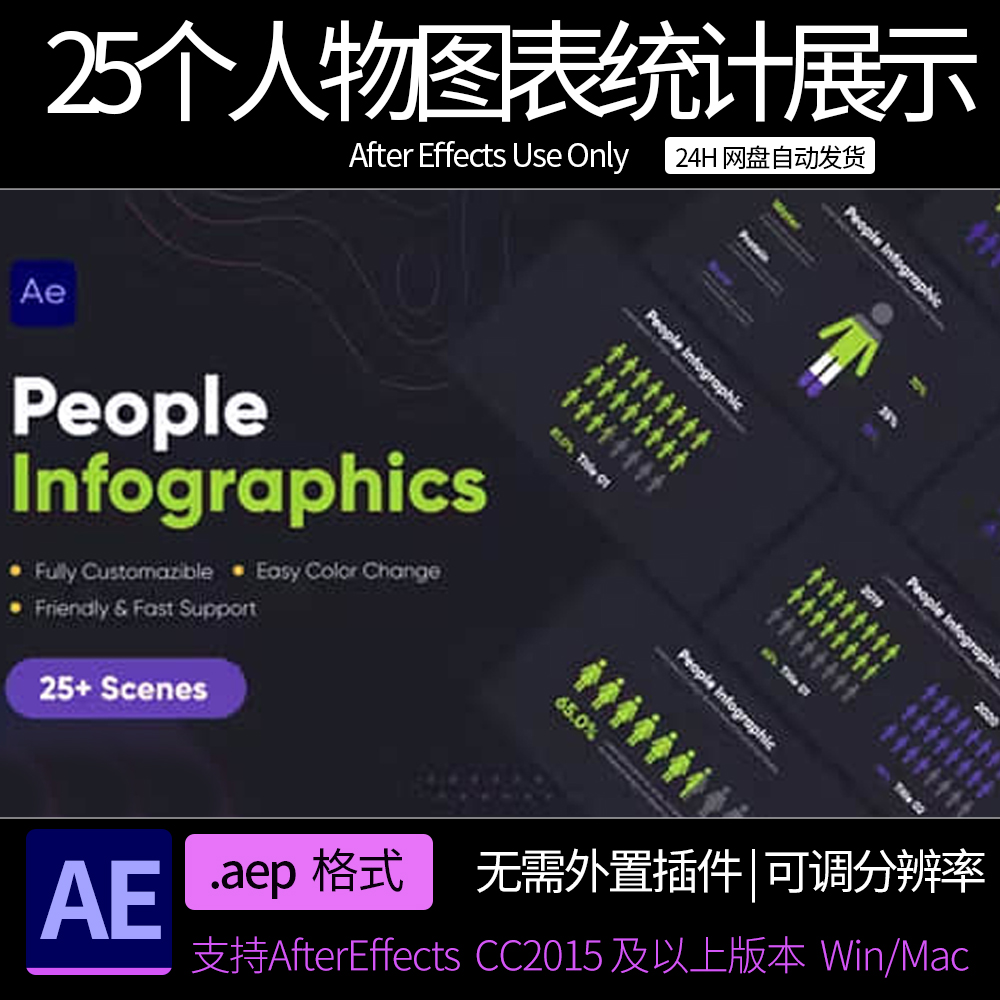 ae模板 25个人物信息图表场景统计展示动画 ae素材模板