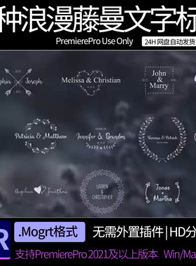 pr模板 14种浪漫小清新藤蔓图形爱情婚礼文字标题动画 pr素材模板