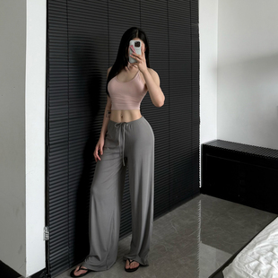 凉感慵懒 松紧腰直筒垂感健身裤 软糯瑜伽长裤 宽松透气运动阔腿裤