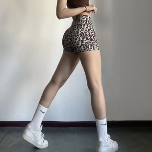 跑步 性感辣妹速干瑜伽裤 豹纹健身短裤 女高腰提臀运动裸感三分裤