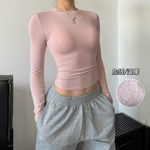 运动上衣秋冬保暖健身服内搭打底衫 加薄绒长袖 瑜伽服高弹修身