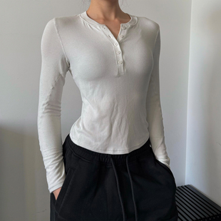 T恤排扣健身服柔软内搭 运动上衣女跑步训练长袖 经典 好穿亨利衫
