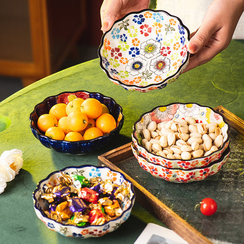 手绘水果盘碟子精致吐骨味碟家用陶瓷小吃调料碟复古坚果碟蘸酱碟