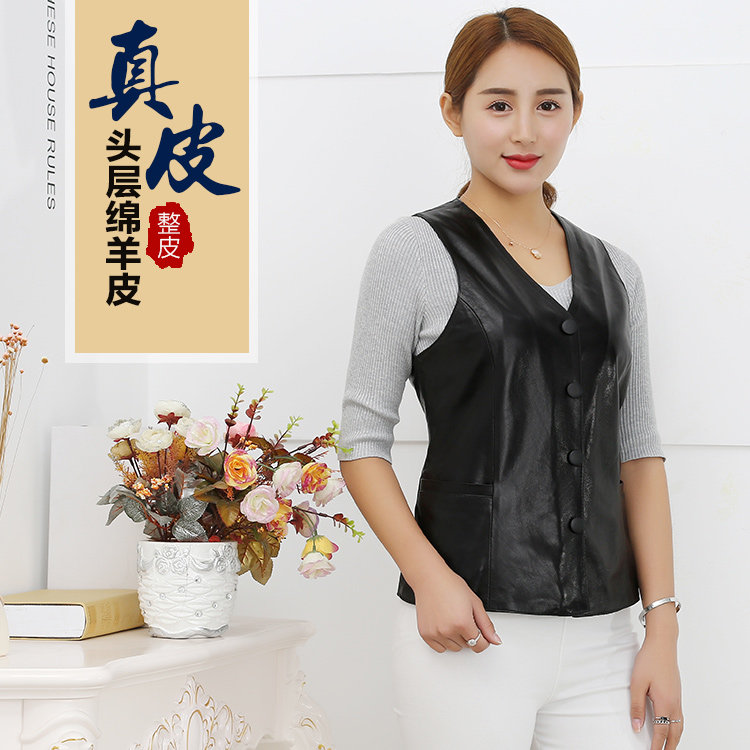 新春秋皮马甲女加厚绵羊皮真皮马夹显瘦西装短款背心薄坎肩单外套